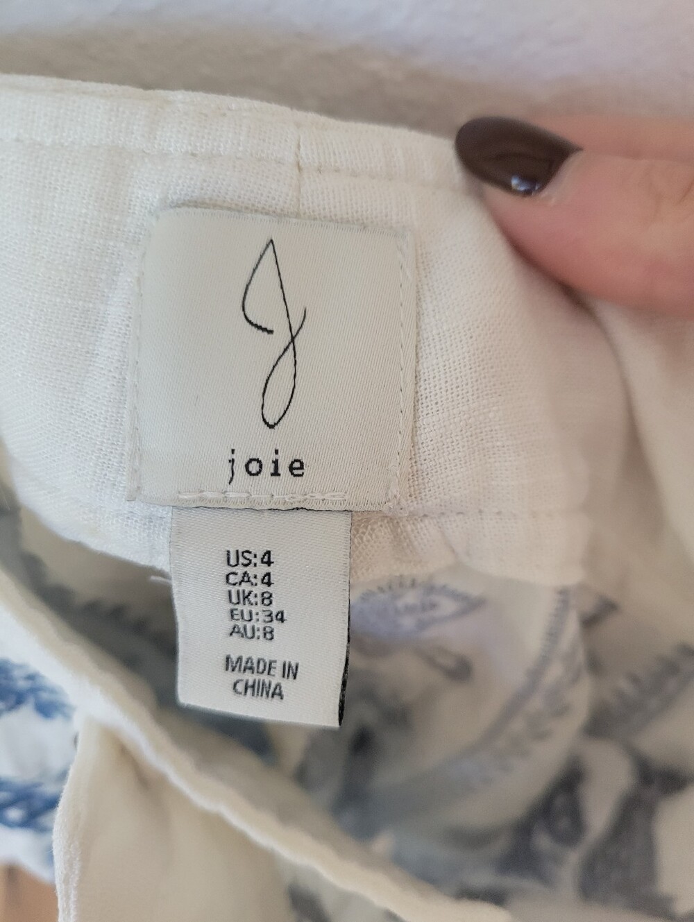 Joie Womens 4 White Linen Blend Embroidered Pants Blue Floral Coastal Boho - Picture 8 of 10